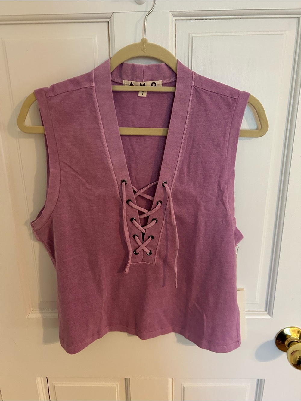 AMO Lace-Up V-Neck Sleeveless Tank in Dusty Rose